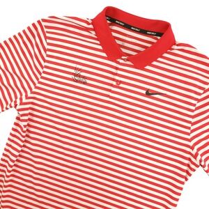 Nike Golf Dri-FIT Polo Shirt Mens M Red Stripe Pacific Springs‎ Golf Logo Top